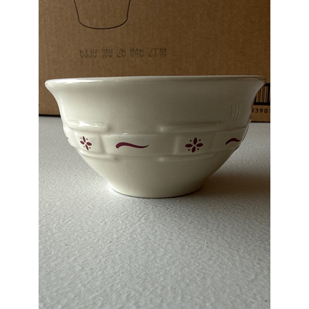 Longaberger Pottery Woven Traditions Ivory Maroon Small Prep Bowl 4.25" USA Made